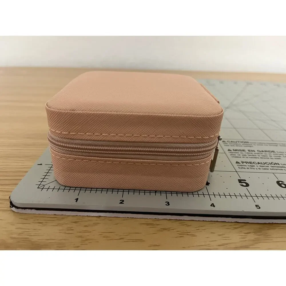 Small Pink Travel Jewelry Case Organizer Zip Storage Box Ring Earring Holder